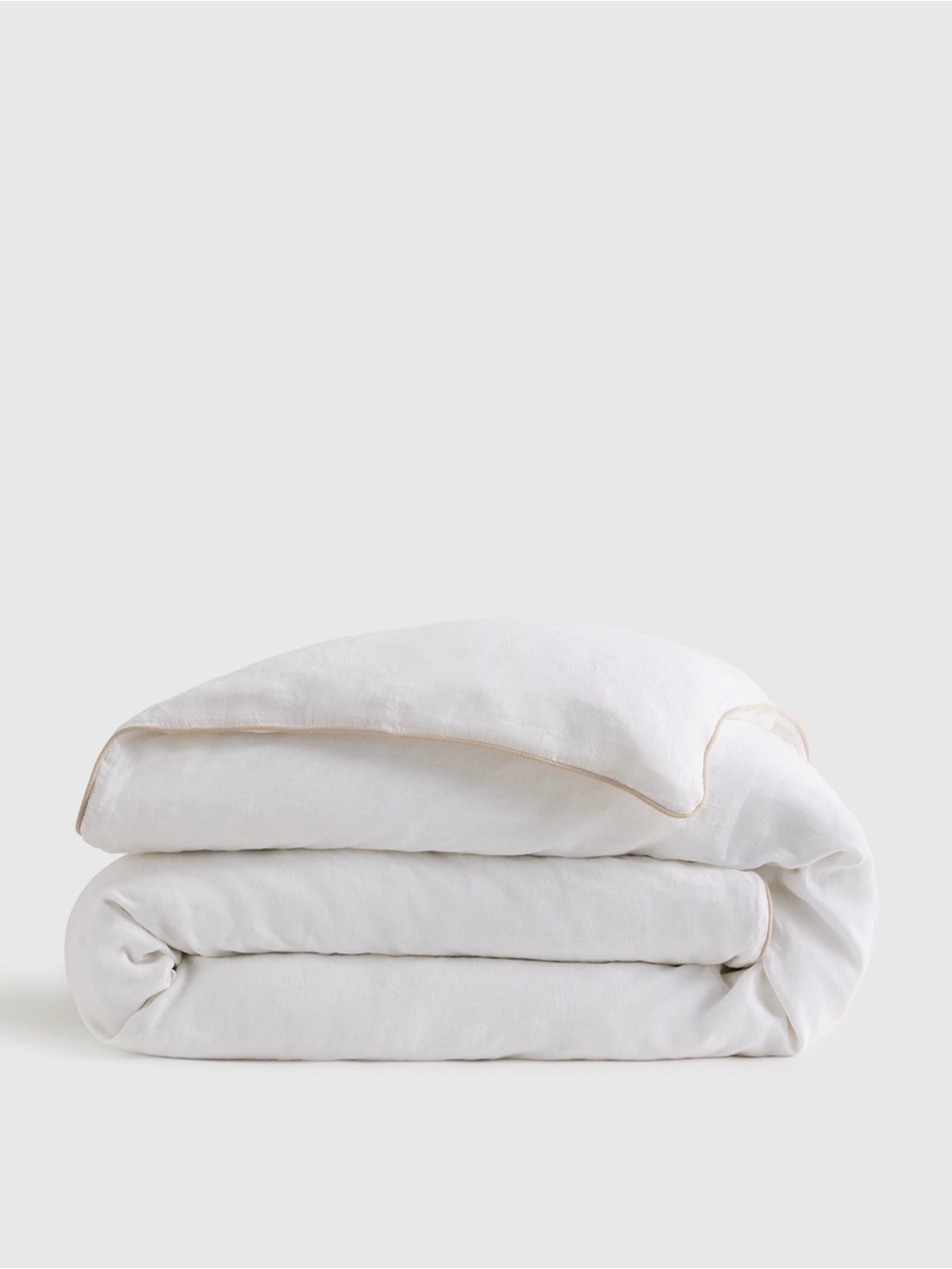 Quince European Linen Piped Duvet Cover, King/Cal King in White/Toffee